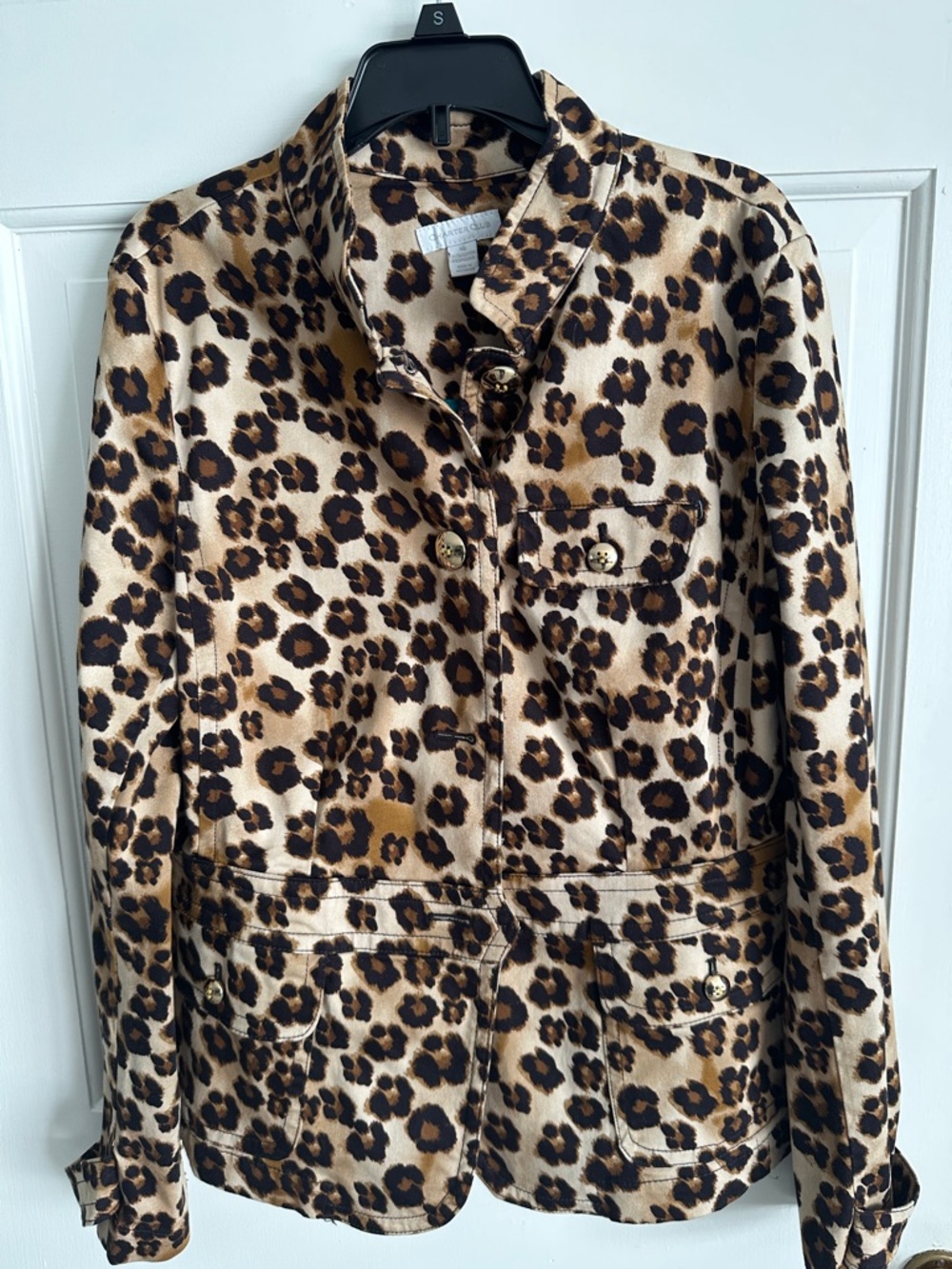 Charter Club Fitted Cheetah Print Jacket Gold Buttons